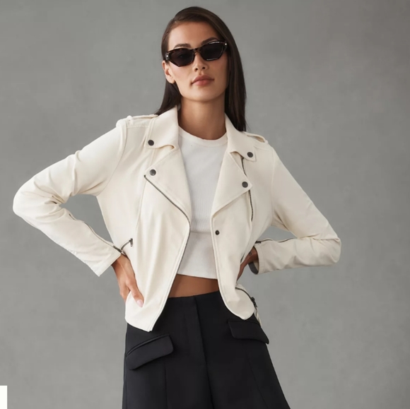 Tahari Knit Cream Moto Jacket - Picture 2 of 12